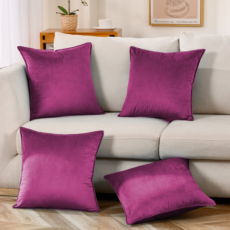 Set Of 4 Throw Velvet Cushion Covers, 20"H x 20"W, Light Purple
