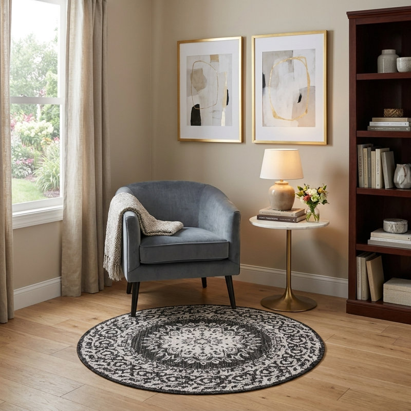 Latitude Run® Column Nikica Rug White and Silver, Round 7'10"