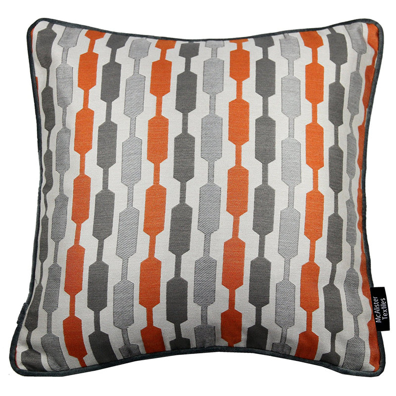Lizeth Geometric Square Cushion, 60 x 60cm, Orange/Grey