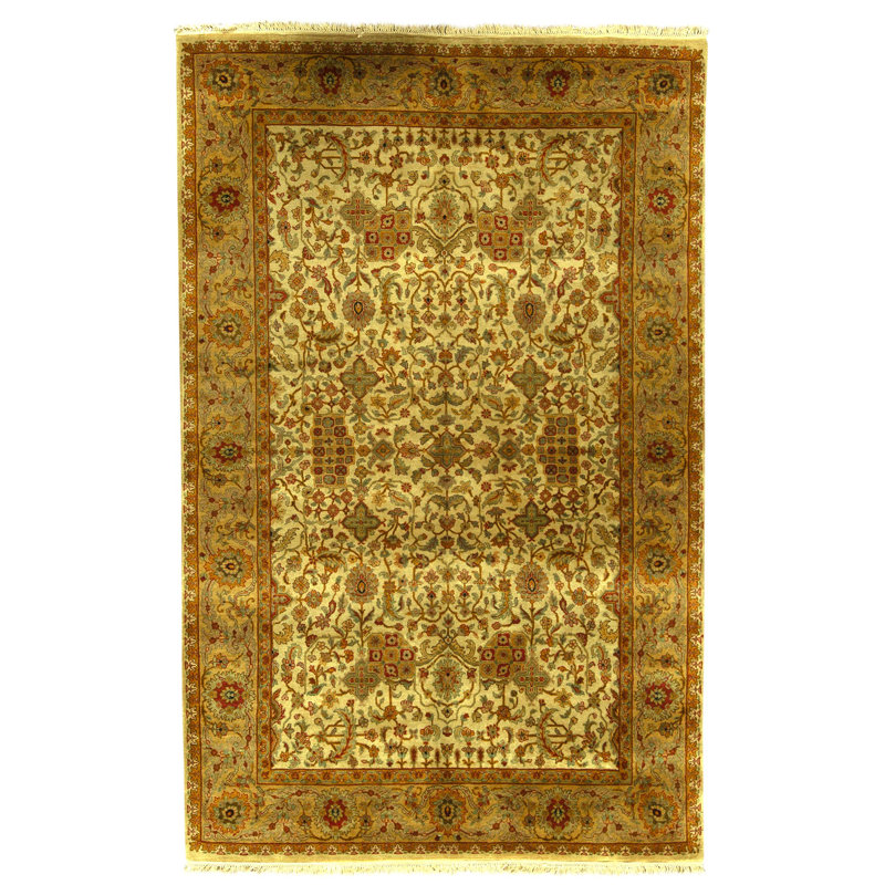 Tapis beige et doré de haute qualité noué à la main