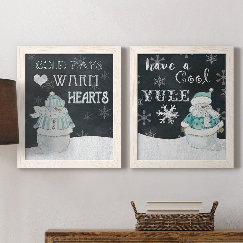 «Cold Days Warm Hearts», ensemble de 2 reproductions d'art textuel, H 20 po x l 17 po x P 1 po, Toile blanche encadrée