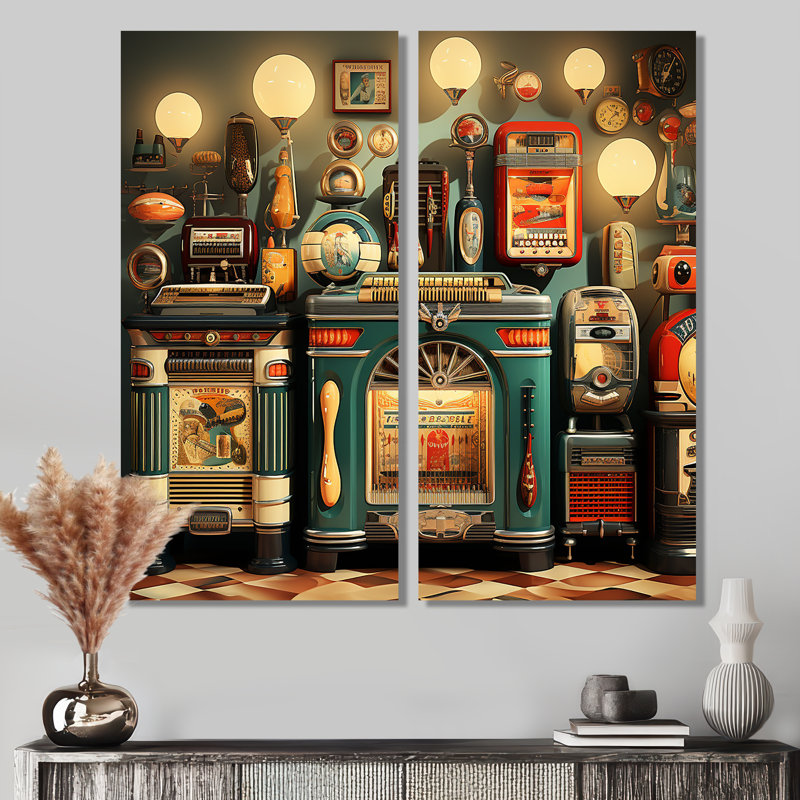 Nostalgic Jukebox Tunes 3 - Modern Canvas Prints 2-Pieces, H 40 po x l 40 po, Toile tendue, Ne s’applique pas