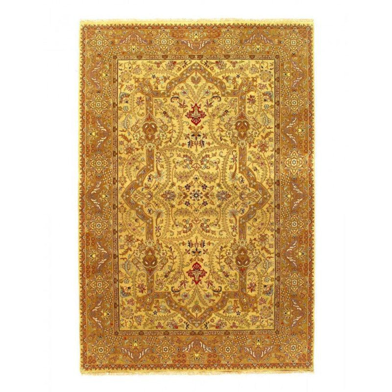 Tapis oriental doré / brun en laine / coton 8 pi 11 po x 6 pi Oriental