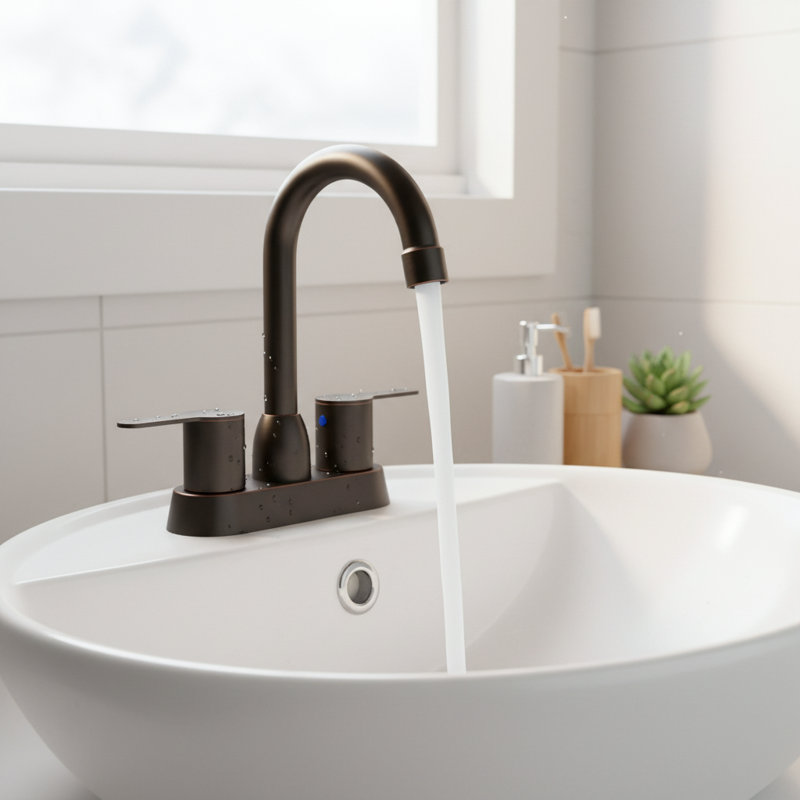 2-Handle 4" Centerset Bathroom Sink Faucet with High-Arc 360° Swivel Spout, Oil Rubbed Bronze