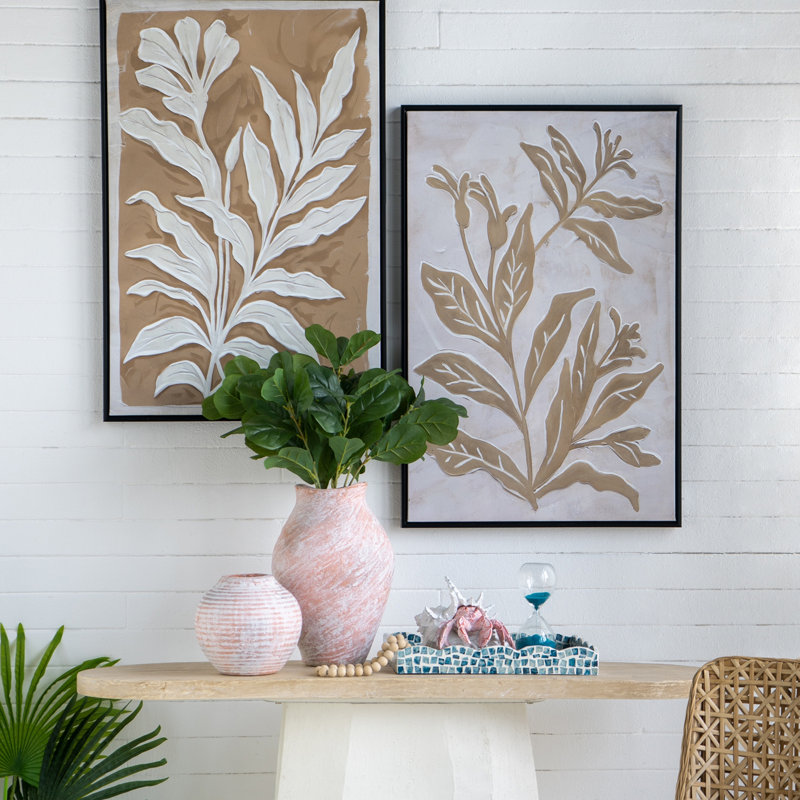 Peintures de feuilles minimalistes avec cadre noir, ensemble de 2
