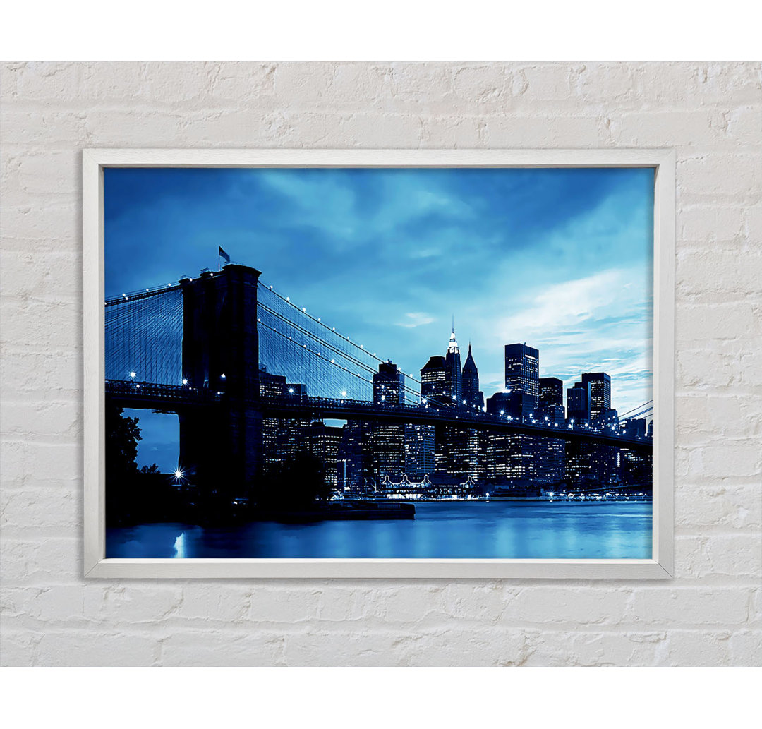 New York City Brooklyn Bridge Blau - Einzelner Bilderrahmen Kunstdrucke auf Leinwand