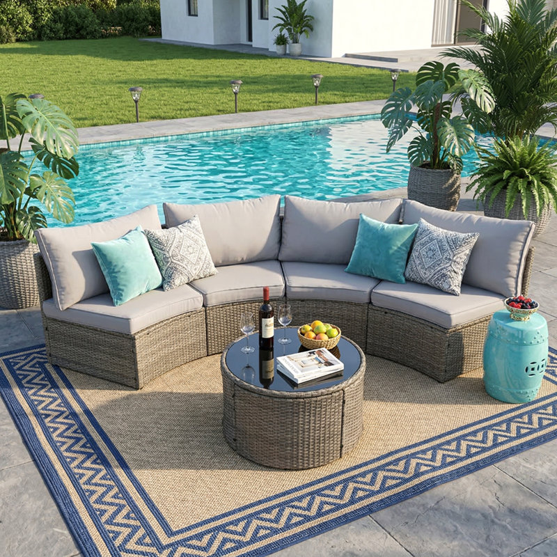 Outdoor Patio Furniture  Half-Moon Sectional Round Patio Furniture Set Sofa