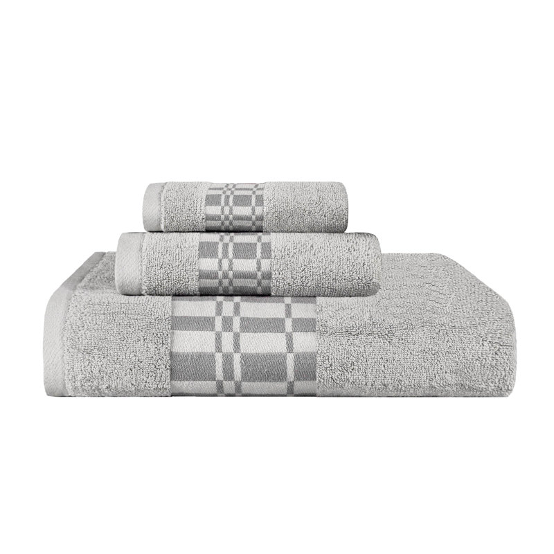 Davis Larissa Cotton Medium Weight Geometric Border 3 PC Assorted Towel Set, Chrome