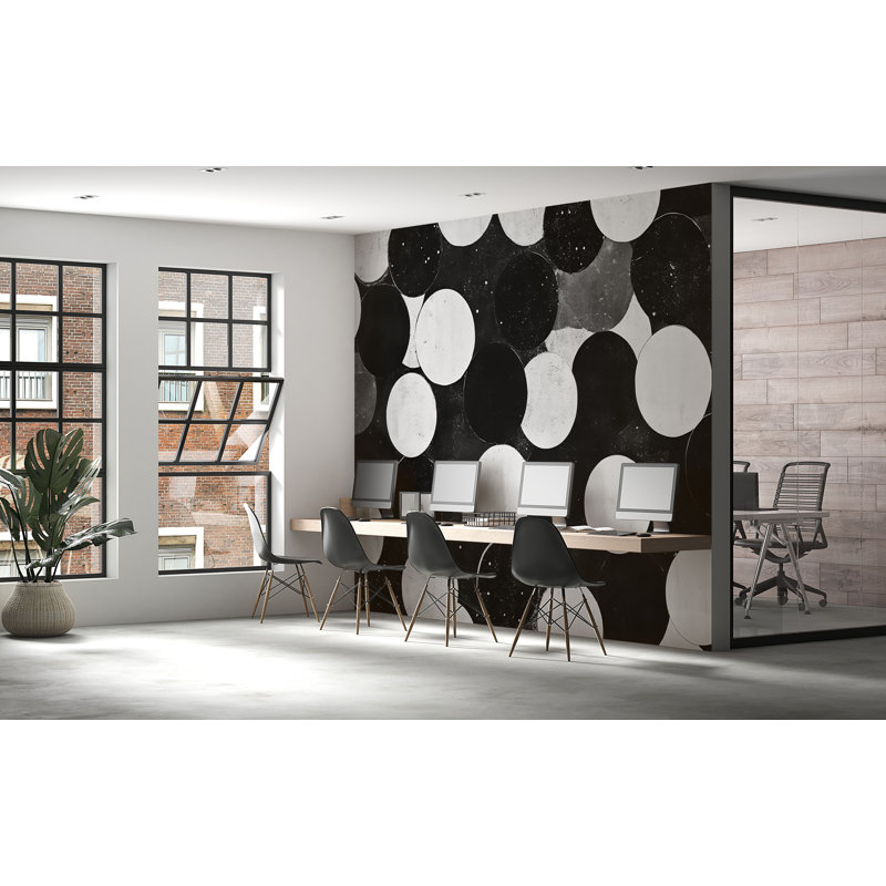 Black And White Circle Wall Mural – Modern Geometric Wallpaper, Bold Accent Wall For Office Or Living Room Vn848 (Peel-N-Stick) VN848
