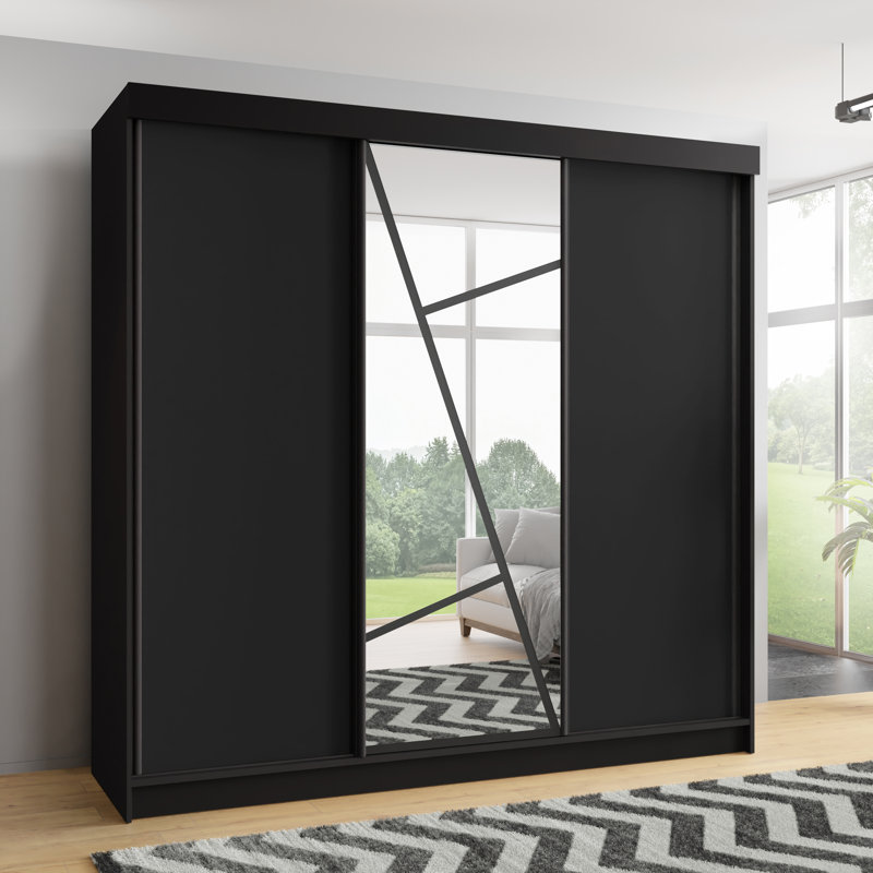 Annelijn 3 Door Wardrobe, 205cm H x 200cm W x 60cm D, Black