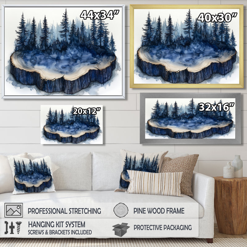Forêt d'hiver sur bois, diapositive Harmony III - forêt, art mural, Brun, Impression encadrée flottante, H 16 po x l 32 po