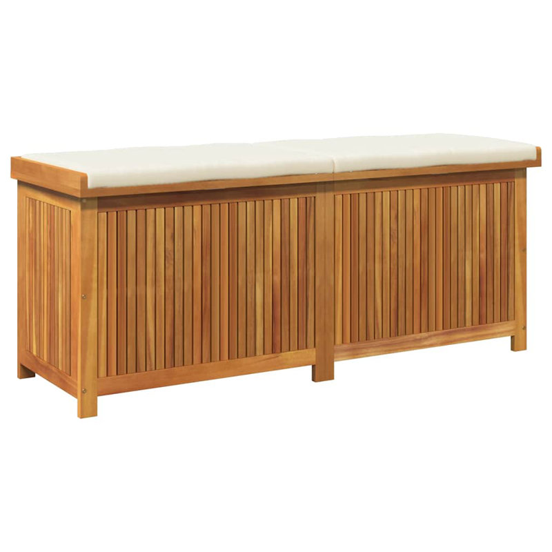 Vidaxl Outdoor Cushion Box Solid Wood Acacia, Brown/White, 23.8" H x 59.1" W x 19.7" D