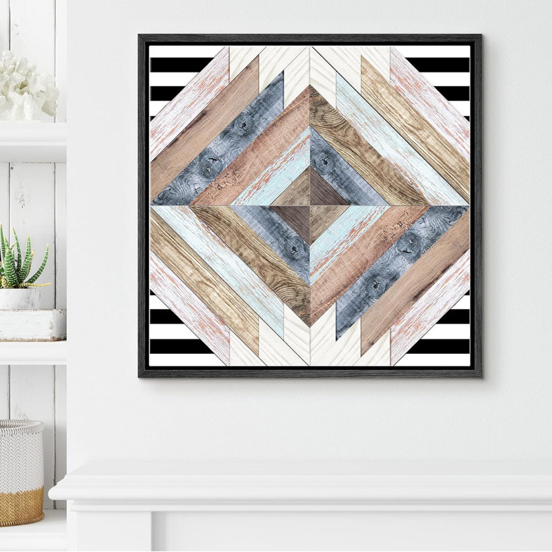 "Western Decor géométrique brun, bleu et rose à motif de losanges abstraits, panneaux de bois, art moderne pastel" sur, Noir
