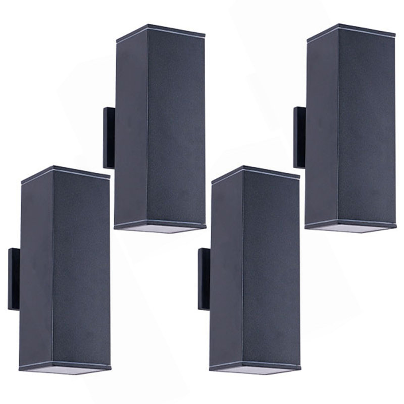 12In Outdoor Wall Lights 4 Packs,Modern Square Outdoor Porch Light,Square Cylinder Up Down Lights Aluminum Waterproof Wall Lighting Exterior Light For Porch Patio Garage(No Bulb)