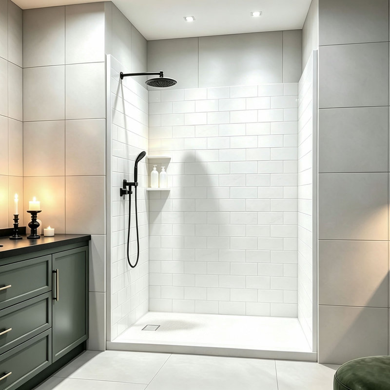 Ensemble de douche murale 60 po x 32,3 po x 77,5 po SMC 4 pièces avec 2 tablettes d'angle