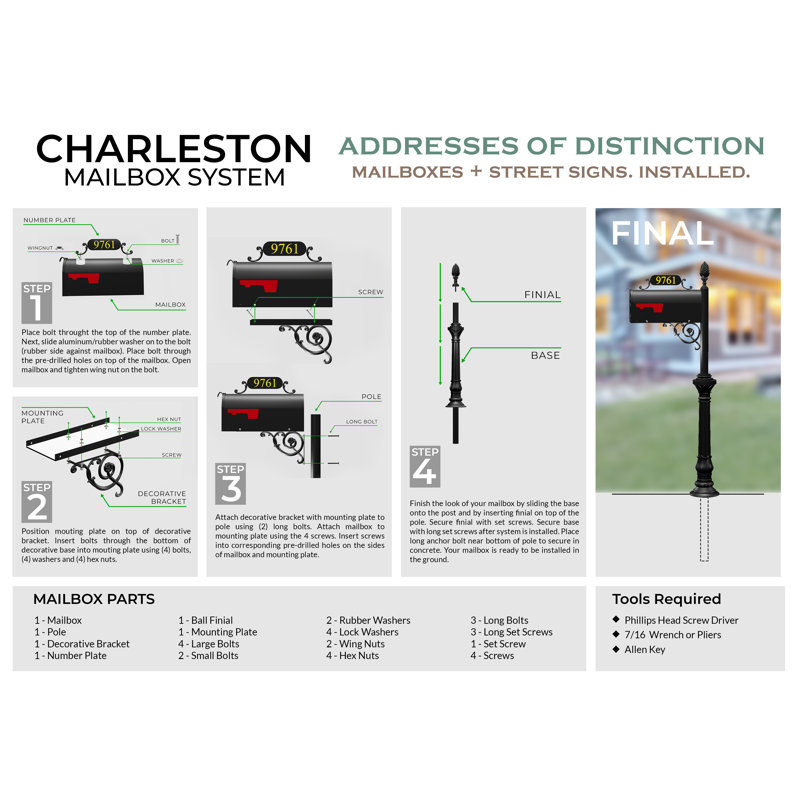 Boîte aux lettres avec plaque de numéro personnalisée Charleston, Grand