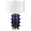 Lampe de table haute en céramique 26 po avec abat-jour en tissu bleu marine / blanc Farrington-390934338
