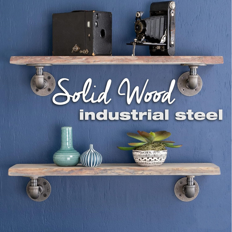 Live Edge Wood Shelf With Industrial Pipe Brackets - Handcrafted Sunset Cedar Floating Shelf, Natural Wood Grain, Rustic Decor, Wall Mounted (2-Pack)