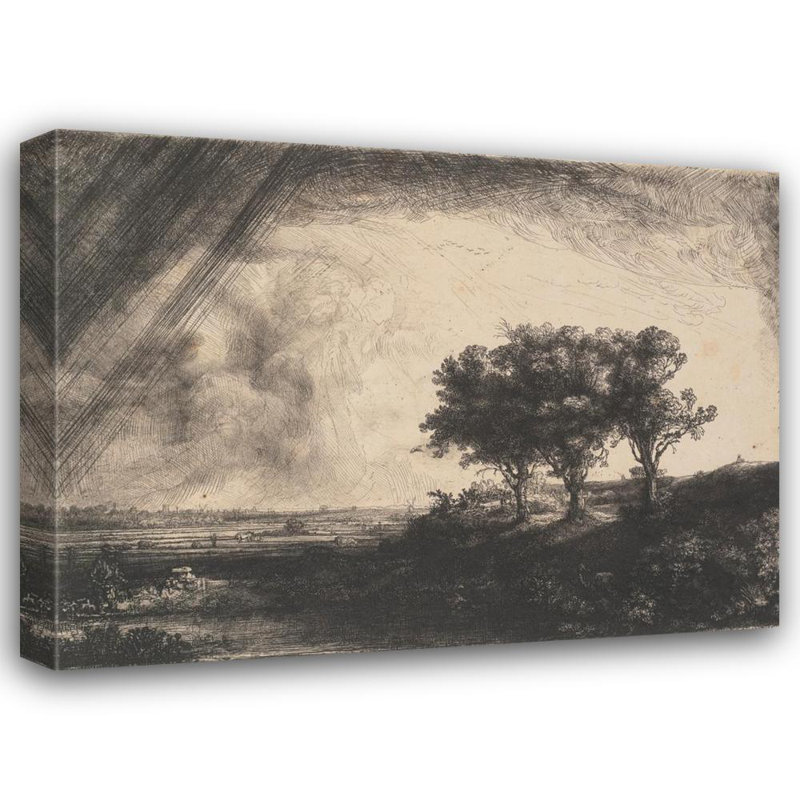 "Les trois arbres" par Rembrandt Van Rijn - Art mural sur toile tendue avec châssis, H 24 po x l 17 po