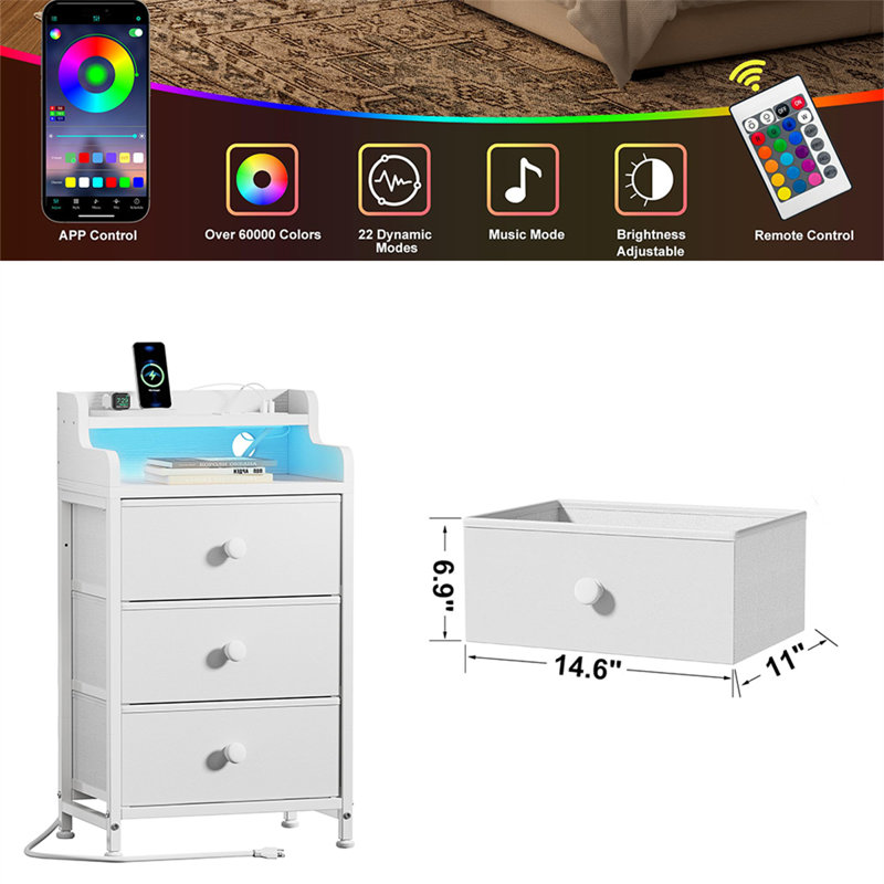 Grande table de chevet avec station de charge, Blanc