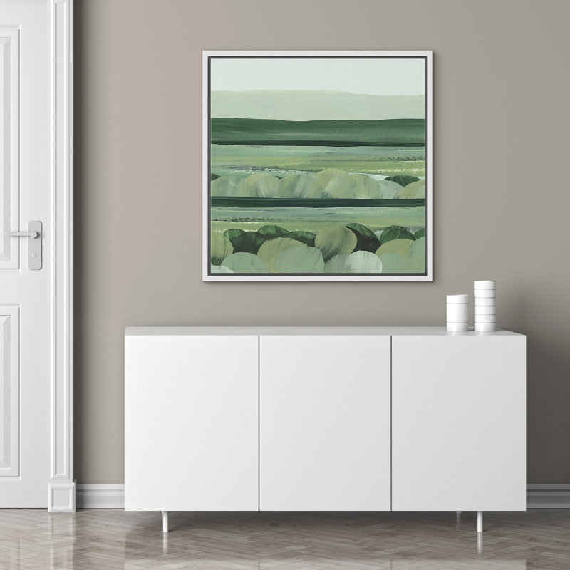 Green Abstract Landscape, 24" H x 24" W, White Floater Frame