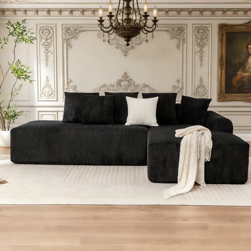 Boneless 105 '' W Boneless Couch With L-Shape Chaise,No Assembly Required, Upholstery Corduroy Cloud Couch With Deep Seats And 5 Pillows Back, Free Combination, Compressed Couch In A Box
