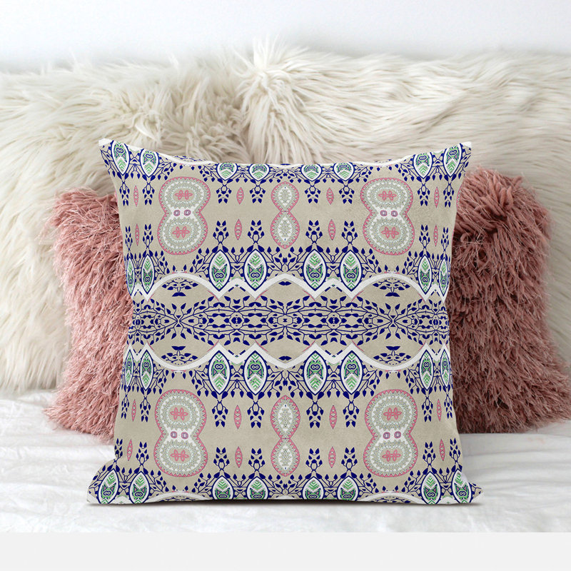  Housse et insert de coussin carré séphaline, 16 po x 16 po, Beige / bleu / blanc