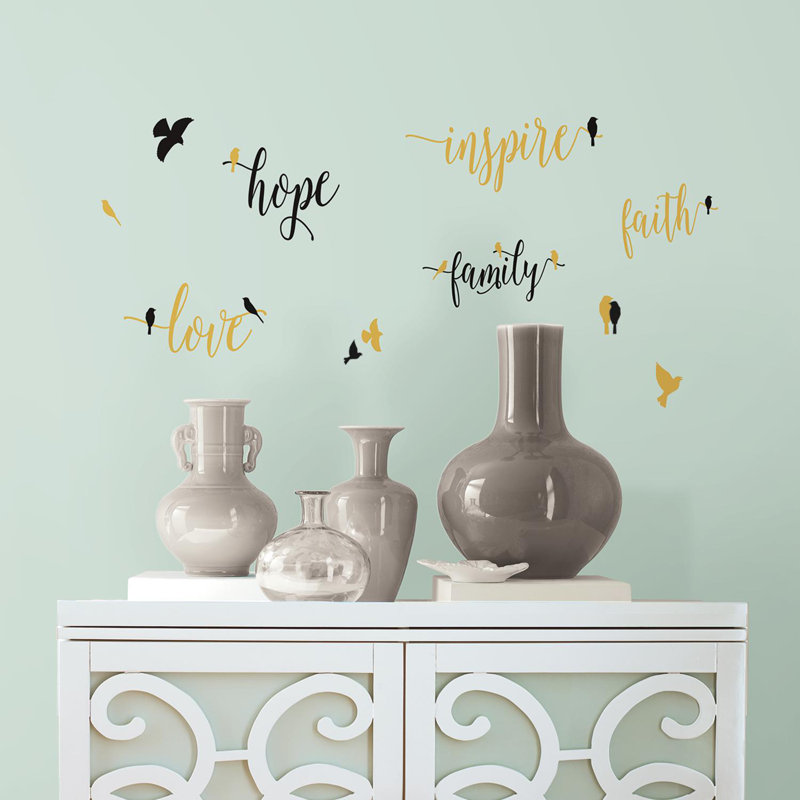 Inspirational Words and Birds Gold and Black Wall Decals