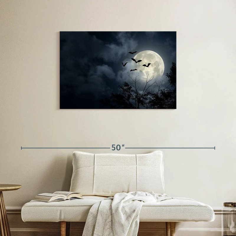 Brampt Flying Bats And Full Moon, 24" H x 36" W