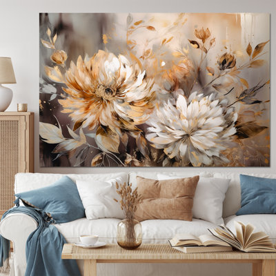 Or blanc, art floral de chrysanthème sur toile - Chysanthemum floral