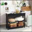 Console de couloir avec tiroir extra large, 2 tablettes ouvertes et structure en lattes de bois, noir-118038554