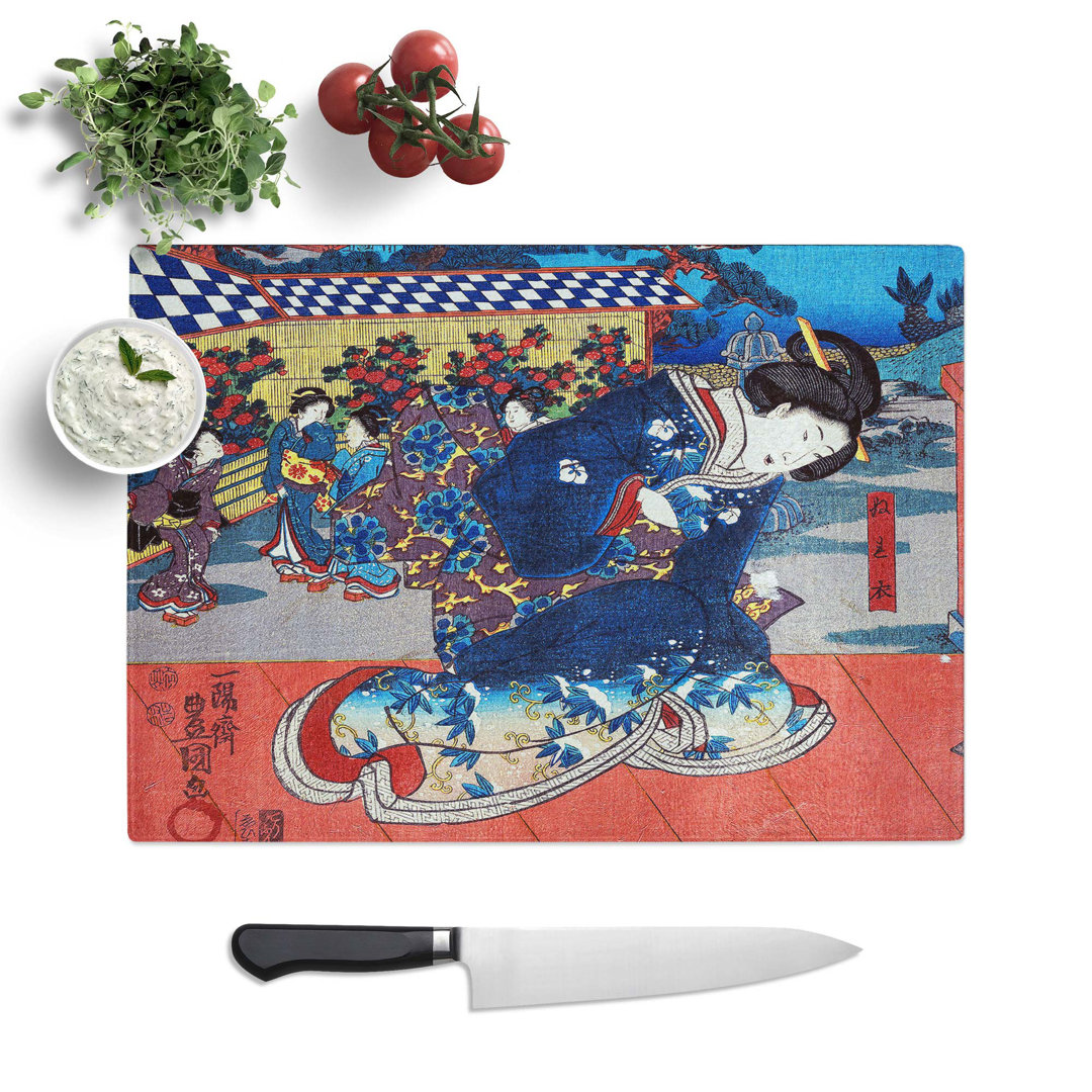 Glass Kneeling Geisha by Utagawa Kunisada Chopping Board