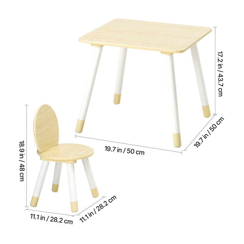 Ensemble de table et 2 chaises pour enfants en bois massif - Bureau pour tout-petits à bords arrondis avec bureau Graffiti pour l'art, l'artisanat et l'apprentissage