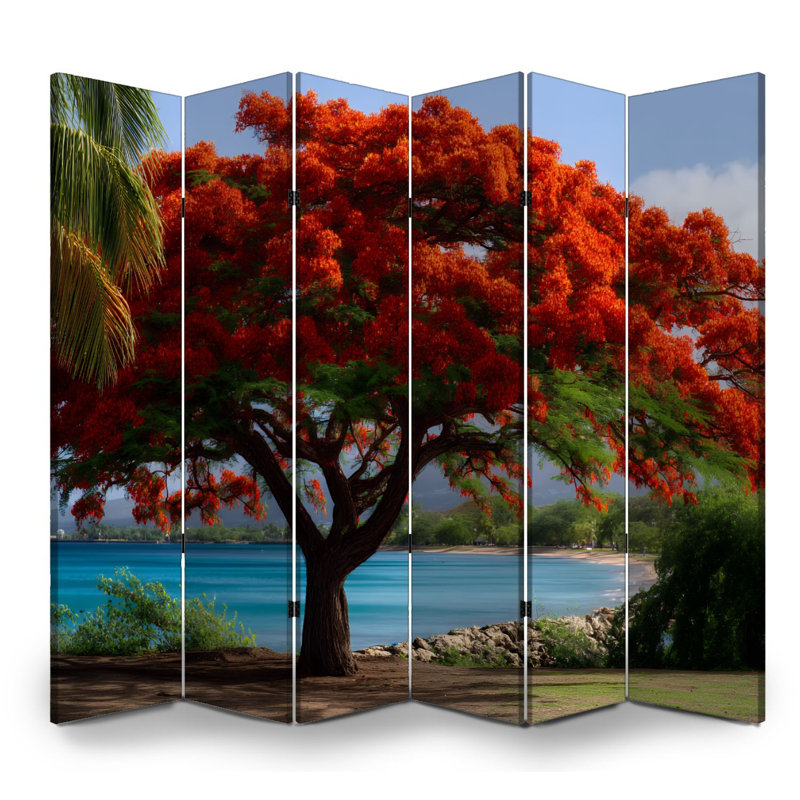 Cloison pliante 6 panneaux paravent Royal Flamboyant Sea Poinciana