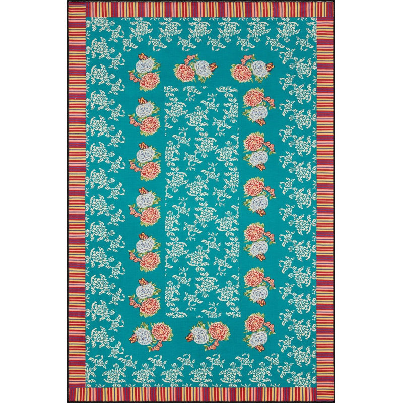 Modern Flower Patterned Woven Base Rug, Rectangle 5'1" x 7'7" Rug Pad Included