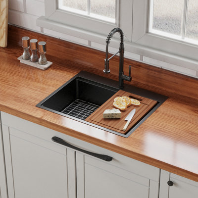 Lavabo de cuisine 30 po x 22 po - Acier inoxydable noir, station de travail en acier de calibre 16 rouille