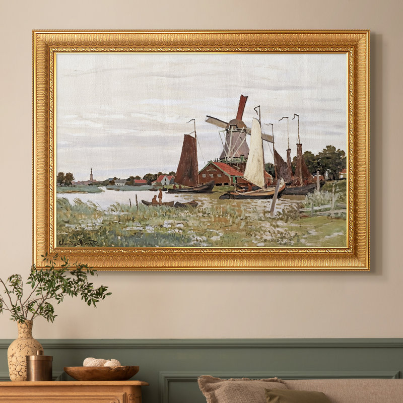 Moulin à vent à Zaandam, 1871 - Claude Monet - Toile encadrée sur mesure, 20x28 INNER SIZE, Framed Canvas, Or vénitien orné