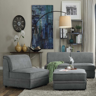 Fauteuil modulaire Bois, velours gris