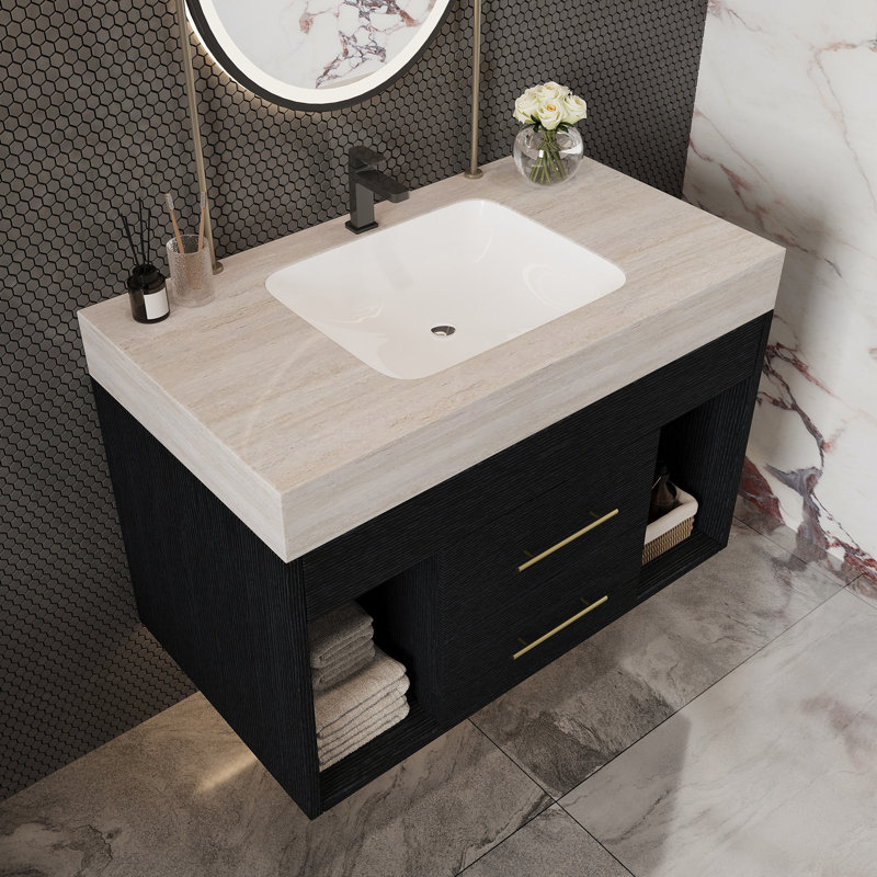 Ensemble de meuble-lavabo mural flottant 29,9 po, Gris Pierre