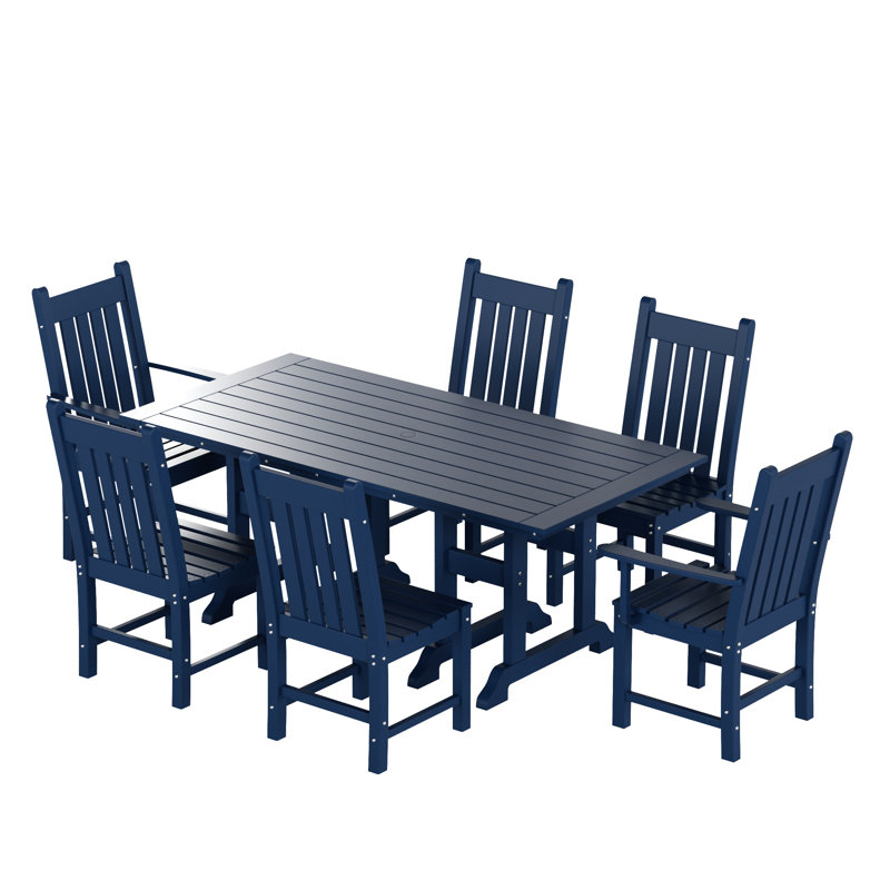 Laguna 6 - Person Patio Dining Set with Rectangular Table, Navy Blue