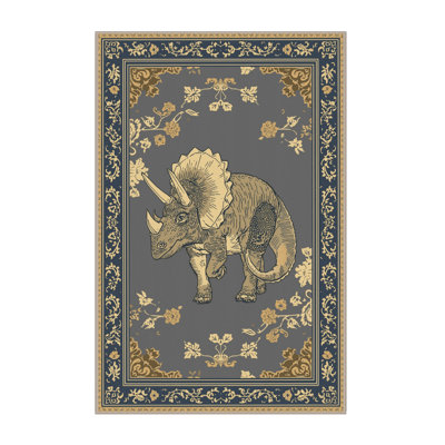 Machine Washable Osazee Triceratops Classic Oriental Rug in Gray – Binding