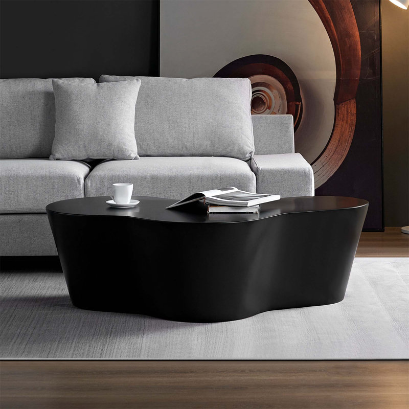 Table basse en fibre de verre de forme unique de 50 pouces pour les salons modernes, aucun assemblage requis, conception robuste et élégante