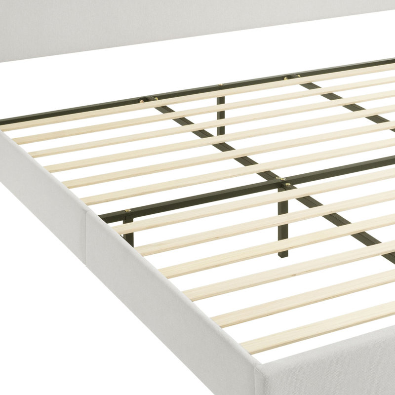 Lit plateforme tapissier de grande taille avec tête de lit grand, conceptions minimalistes en chenille de qualité supérieure, lit plateforme de style simple rétro sans sommier, assemblage facile, ivoire