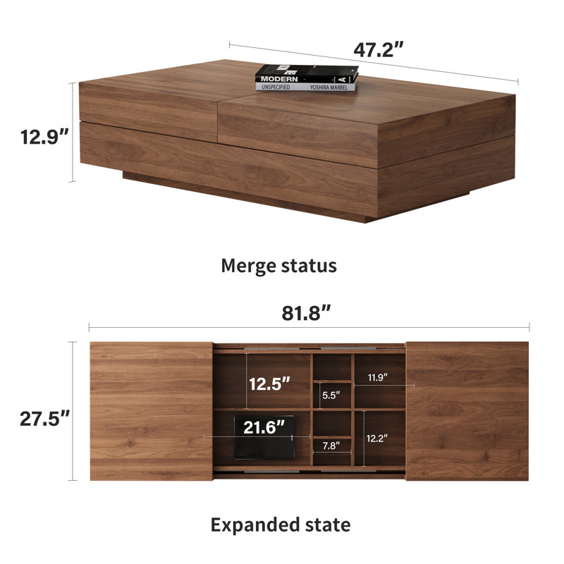 Ahijah 2 Piece Mid Century Modern Living Room Set: 70.87" Slatted TV Stand & Expandable Storage Coffee Table