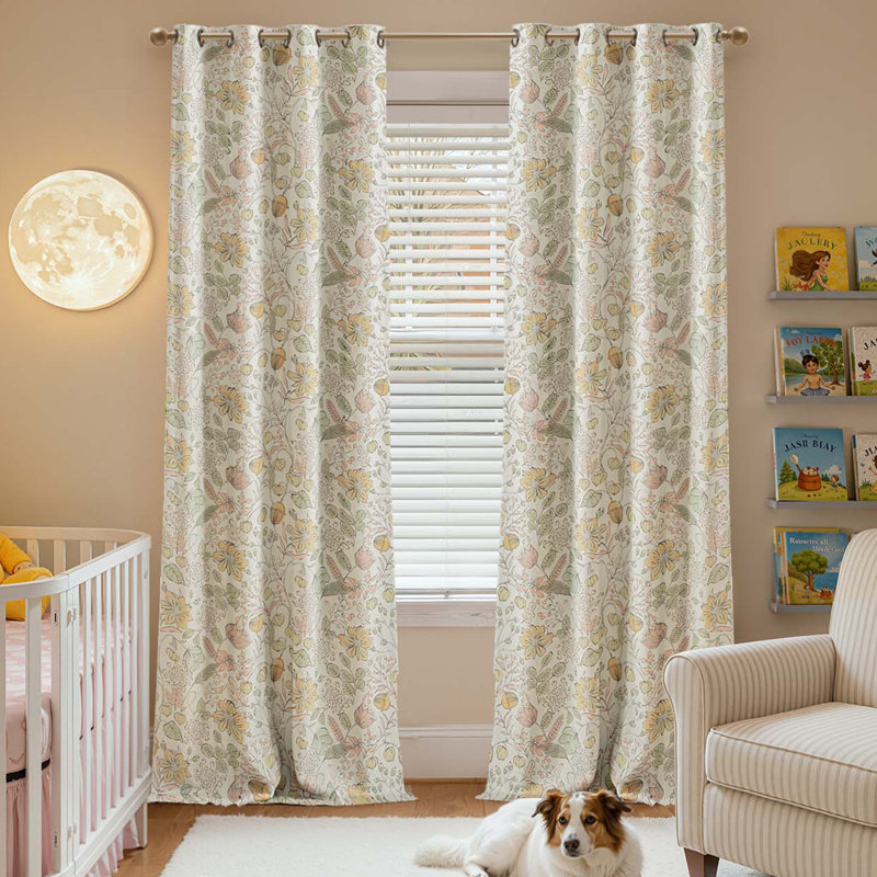 Blackout Kids Curtains Floral Curtains for Girl Room Grommet Top Curtain Pair, 52" W x 84" L, Yellow