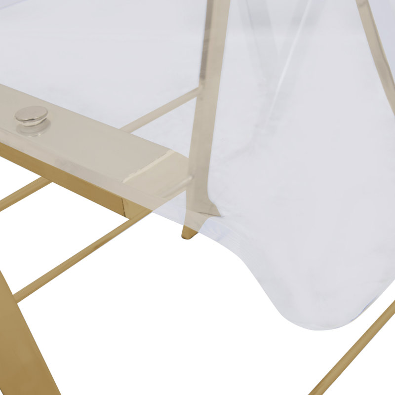 Chaise pliante en acrylique transparent avec structure en acier inoxydable et repose-pieds - Chaise d'appoint empilable à dossier ouvert