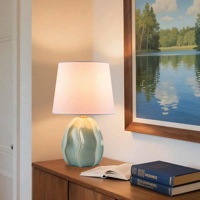 13.5" Ceramic Table Lamp Set, Green