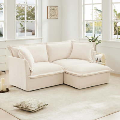 Causeuse en chenille avec coussin rembourré et repose-pieds convertible