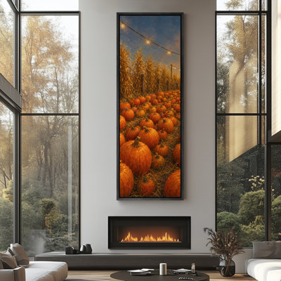 «Pumpkin Patch with String Lights Harvest Farm Autumn Decor Extra Large», reproduction d'art sur toile encadrée
