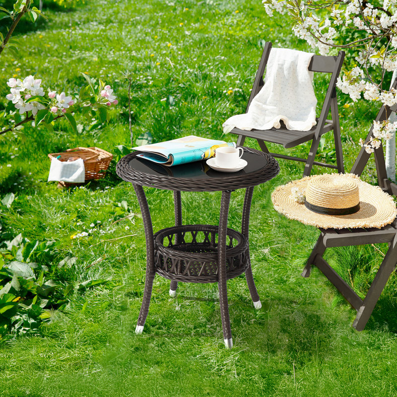 Patio Round Wicker Side Table, Brown